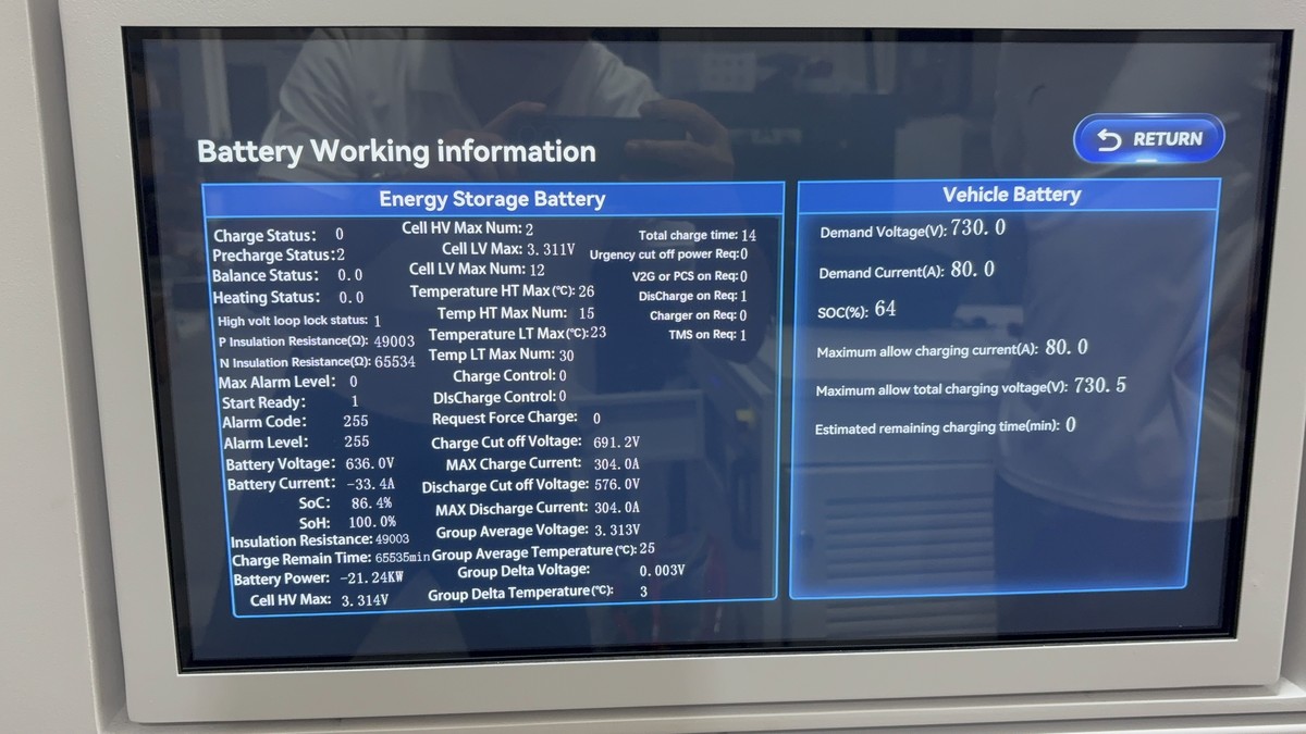 EG-Nova 150 Dual battery working information screen - energy storage battery and vehicle battery real-time data