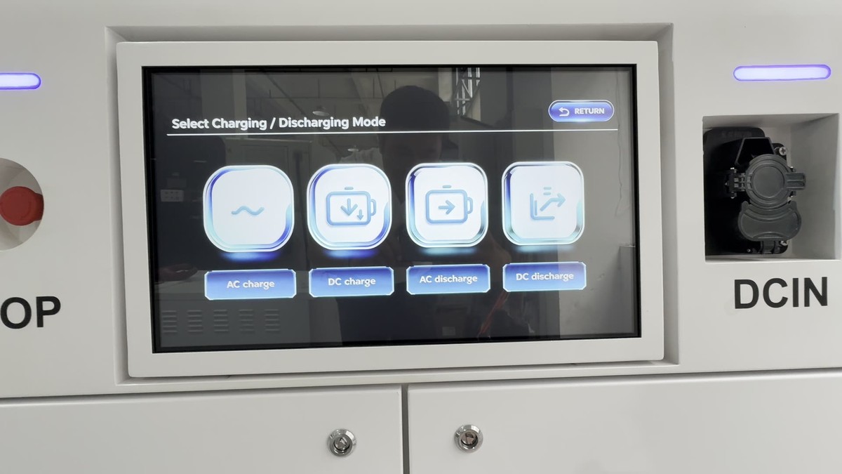 EG-Nova 150 Dual 14 inch HMI control panel - select charging or discharging mode, emergency stop button and DCIN inlet